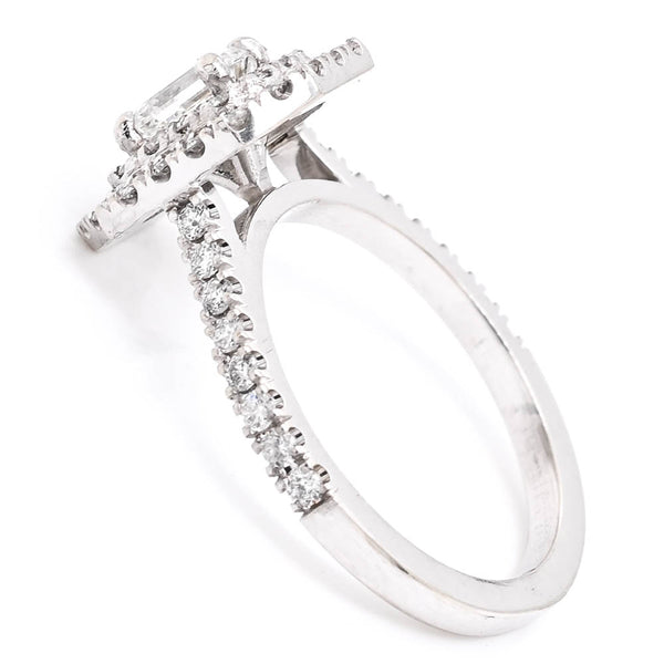 Graziella 14KT White Gold 1.11CTW Emerald Shape Candadian Diamond Halo Engagement Ring