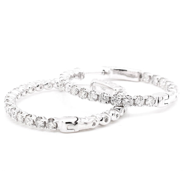 graziella 14KT White Gold 1.45CTW Hoop Style Backing Diamond Earrings