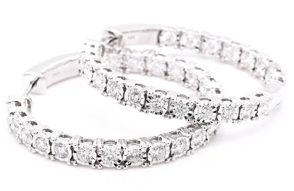 graziella 14KT White Gold 1.50CTW Diamond Hoop Earrings