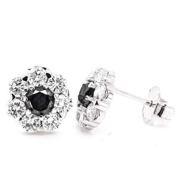 graziella 14KT White Gold 1.55CTW Black & White Diamond Flower Stud Earrings