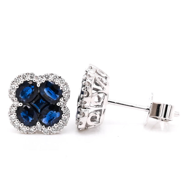 graziella 14KT White Gold 1.71CTW Blue Sapphire Diamond Halo Set stud Earrings