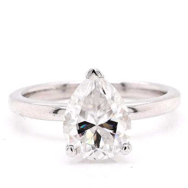 graziella 14KT White Gold 1.73CT Pear Shape Moissanite & Diamond Ring