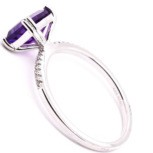 Graziella 14KT White Gold 1.75CT Emerald Shape Amethyst & Diamond Ring