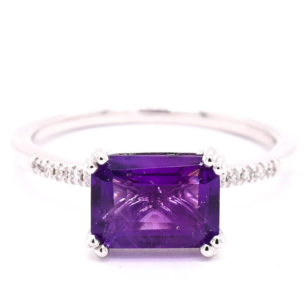 graziella 14KT White Gold 1.75CT Emerald Shape Amethyst & Diamond Ring