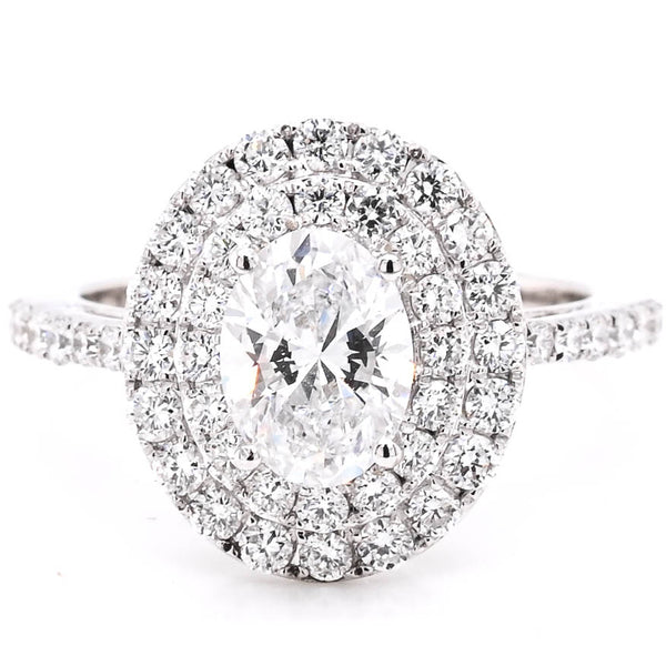 graziella 14KT White Gold 1.80CTW Oval Shape LAB GROWN Diamond Double Halo Set Engagement Ring