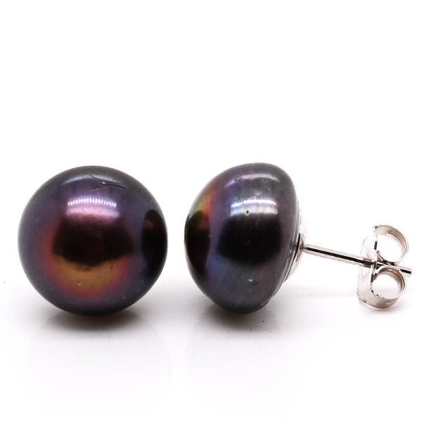 graziella 14KT White Gold 12mm Freshwater Pearl Button Stud Earrings