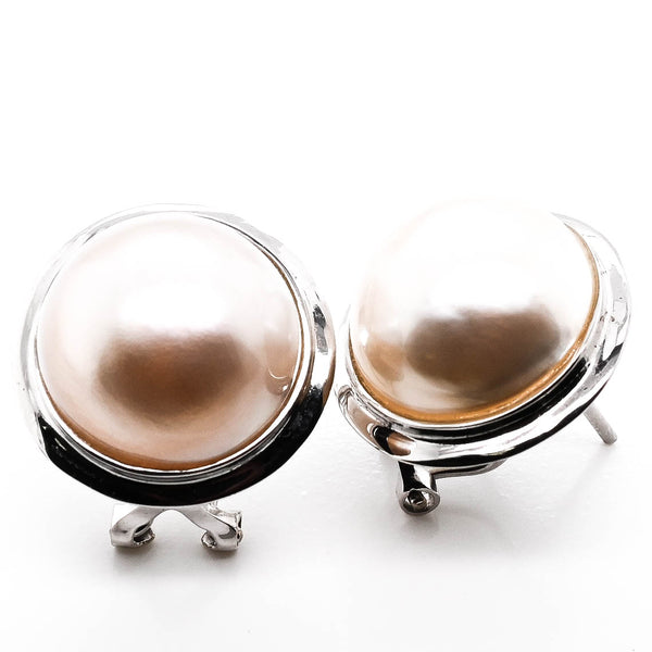 graziella 14KT White Gold 13-14MM Mabe Pearl Stud Earrings