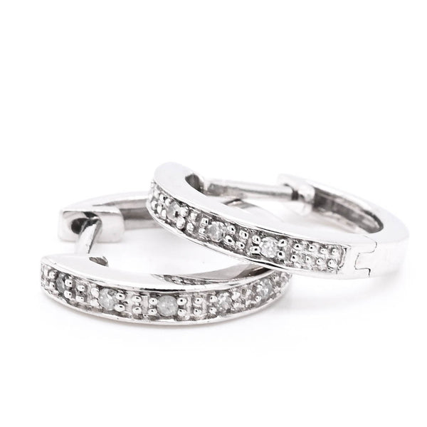 graziella 14KT White Gold 13mm Diamond Huggie Earrings