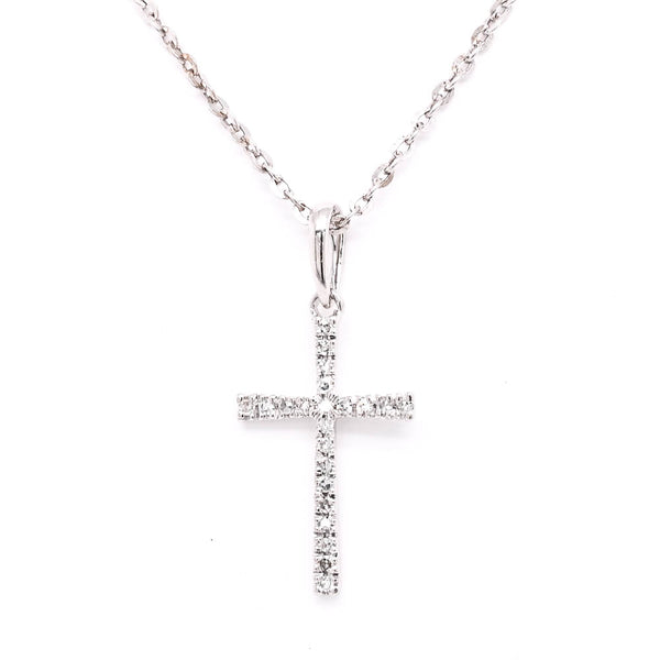 graziella 14KT White Gold 16" 0.04CTW Diamond Cross Necklace