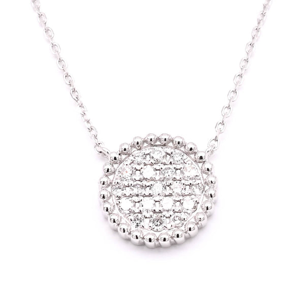 graziella 14KT White Gold 16" 0.22CTW Pave' Diamond Disc Necklace