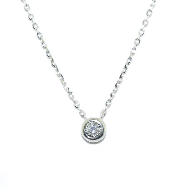 graziella 14KT White Gold 18" 0.04CT Diamond Bezel Set Necklace