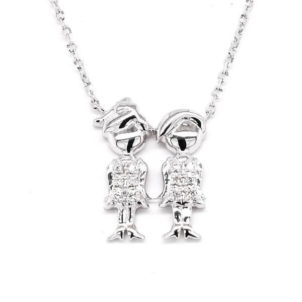 graziella 14KT White Gold 18" 0.04CTW Diamond Friends Necklace