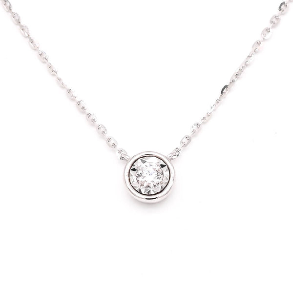 graziella 14KT White Gold 18" 0.05CT Diamond Bezel Set Necklace