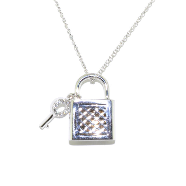 graziella 14KT White Gold 18" 0.05CTW Diamond Lock and Key Necklace