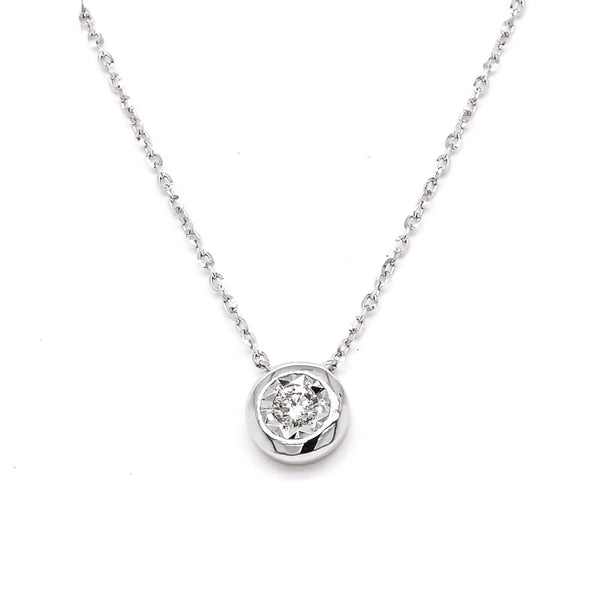 graziella 14KT White Gold 18" 0.06CTW Diamond Bezel Set Necklace