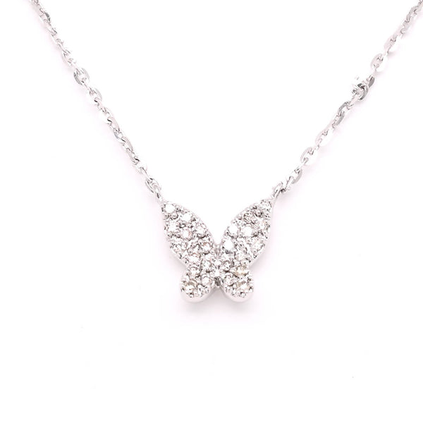 graziella 14KT White Gold 18" 0.07CTW Diamond Butterfly Necklace