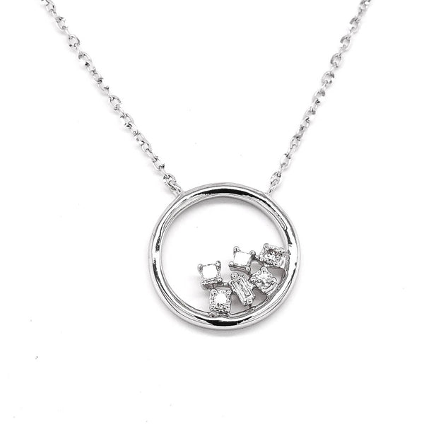 graziella 14KT White Gold 18" 0.07CTW Diamond Circle Necklace