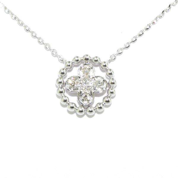 graziella 14KT White Gold 18" 0.08CTW Diamond Clover Necklace