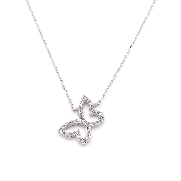 graziella 14KT White Gold 18" 0.09CTW Diamond Butterfly Necklace