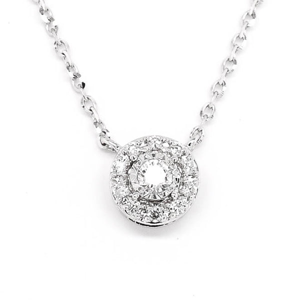 graziella 14KT White Gold 18" 0.09CTW Diamond Halo Set Necklace