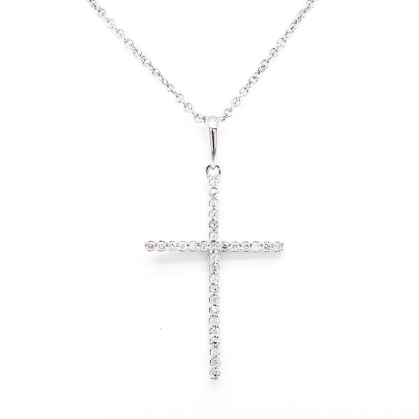 graziella 14KT White Gold 18" 0.10CTW Diamond Cross Necklace