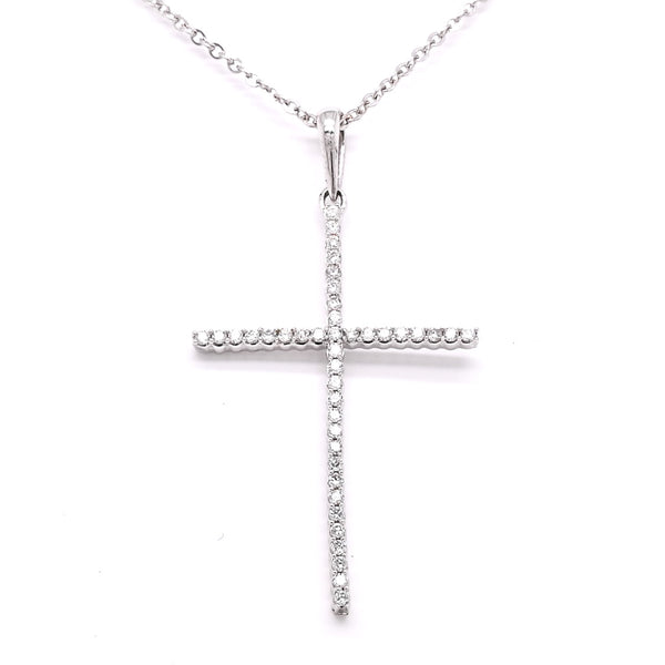 graziella 14KT White Gold 18" 0.16CTW Diamond Cross Pendant.10KT Chain