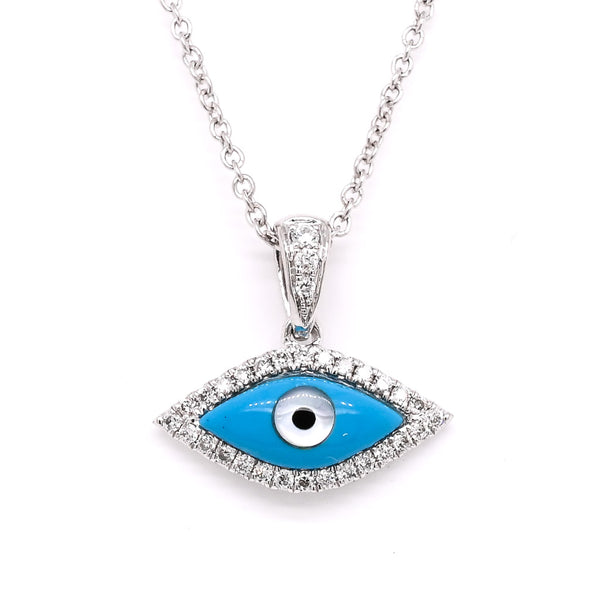 graziella 14KT White Gold 18" 0.18CTW Diamond Evil Eye Necklace