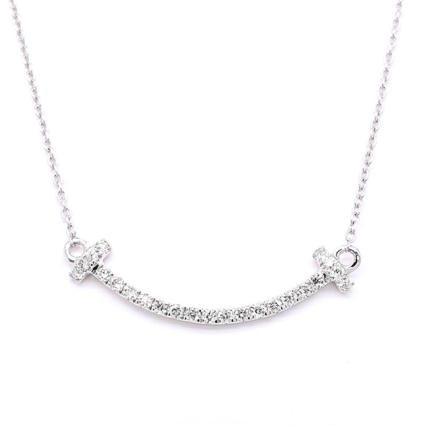 graziella 14KT White Gold 18" 0.18CTW Diamond Smiley Bar Necklace