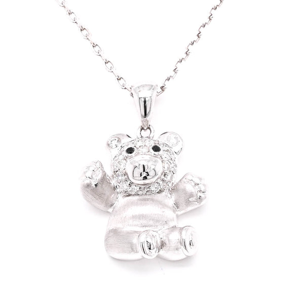 graziella 14KT White Gold 18" 0.24CTW Diamind Teddy Bear Necklace