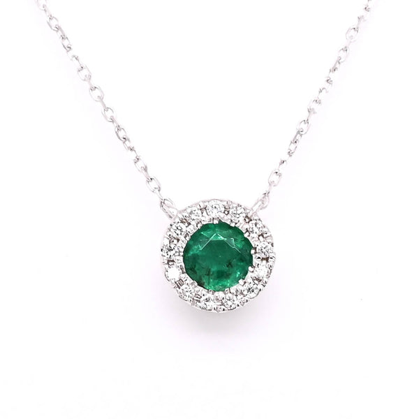 graziella 14KT White Gold 18" 0.25CT Emerald and Diamond Necklace