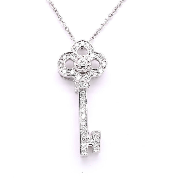 graziella 14KT White Gold 18" 0.26CTW Diamond Key Necklace