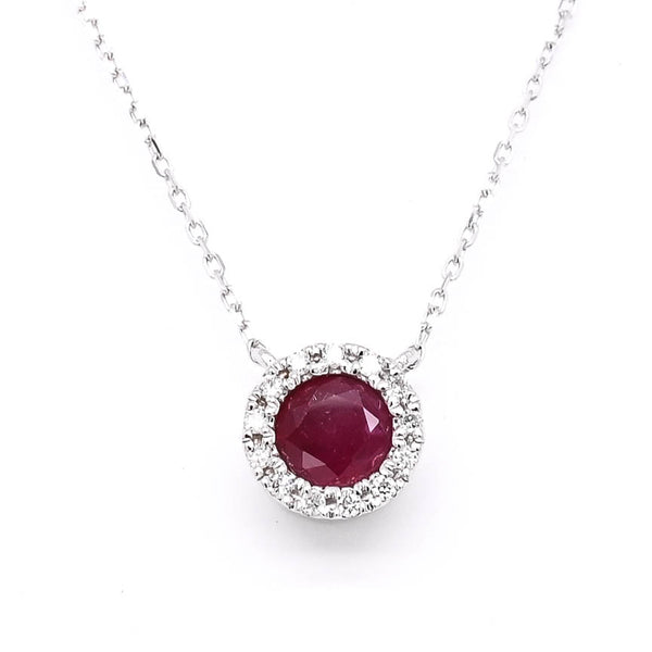 graziella 14KT White Gold 18" 0.29CT Ruby and Diamond Necklace