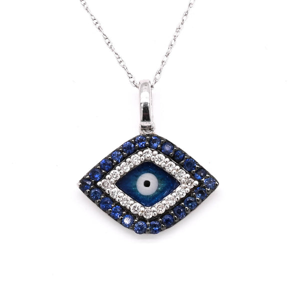 graziella 14KT White Gold 18" 0.30CTW Blue Sapphire & Diamond Enamel Evil Eye Necklace