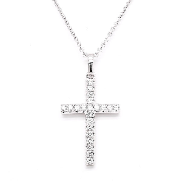 graziella 14KT White Gold 18" 0.33CTW Diamond Cross Necklace