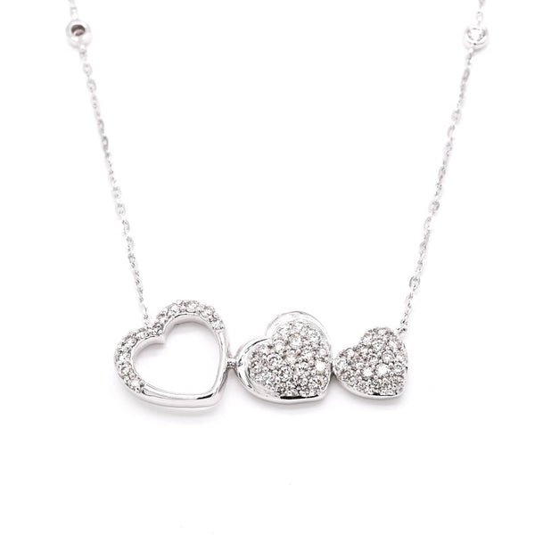 graziella 14KT White Gold 18" 0.35CTW Diamond Triple Heart Necklace