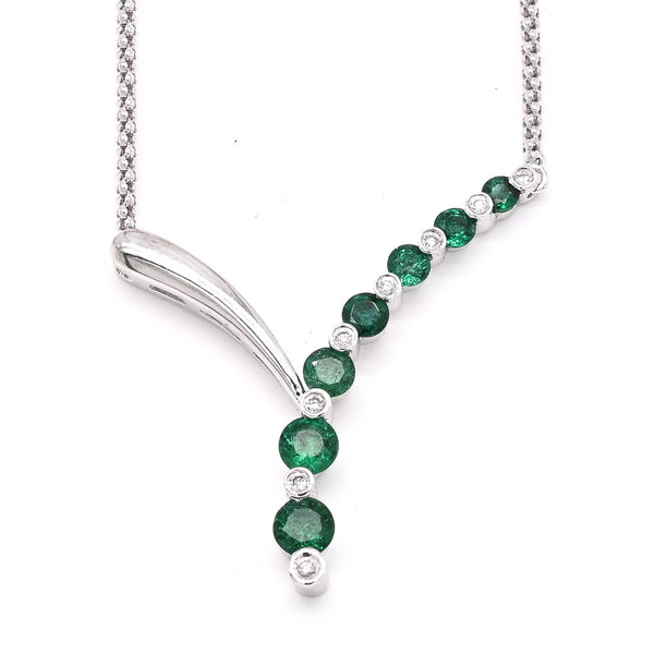 graziella 14KT White Gold 18" 0.35CTW Emerald & Diamond Chevron Necklace