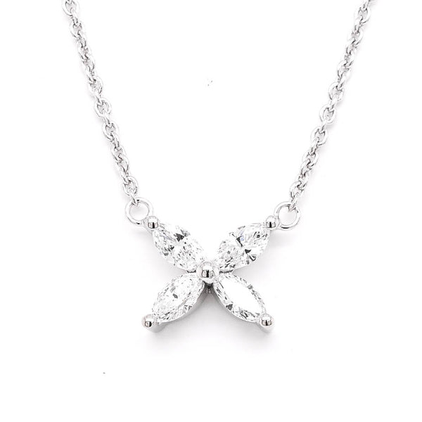 graziella 14KT White Gold 18" 0.39CTW Diamond Flower Necklace