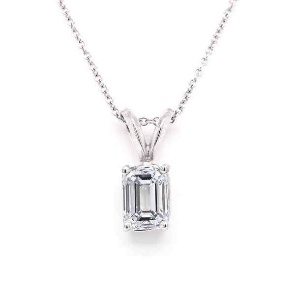 graziella 14KT White Gold 18" 1.00CT Emerald Lab Grown Diamond Soliatire Necklace