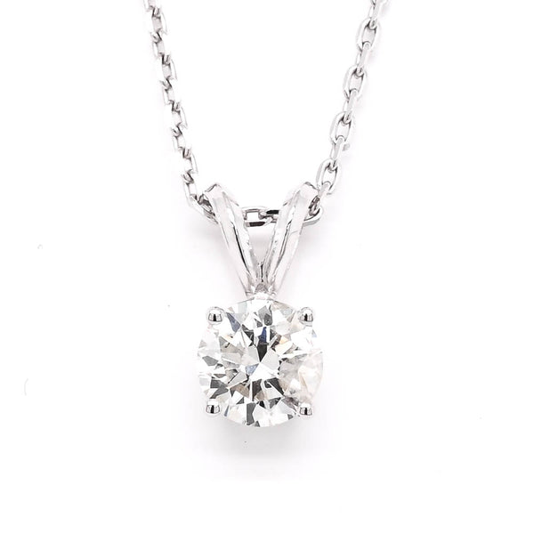 graziella 14KT White Gold 18" 1.02CT I1 H-I Round Brilliant Diamond Solitaire Necklace