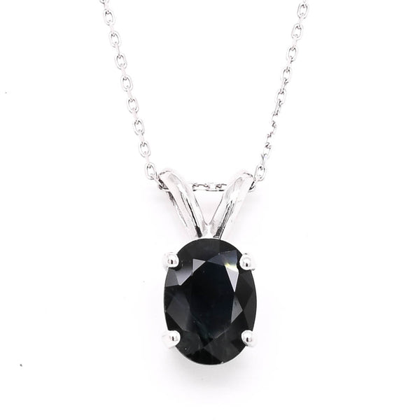 graziella 14KT White Gold 18" 2.00CT Oval Shape Blue Sapphire Solitaire Necklace