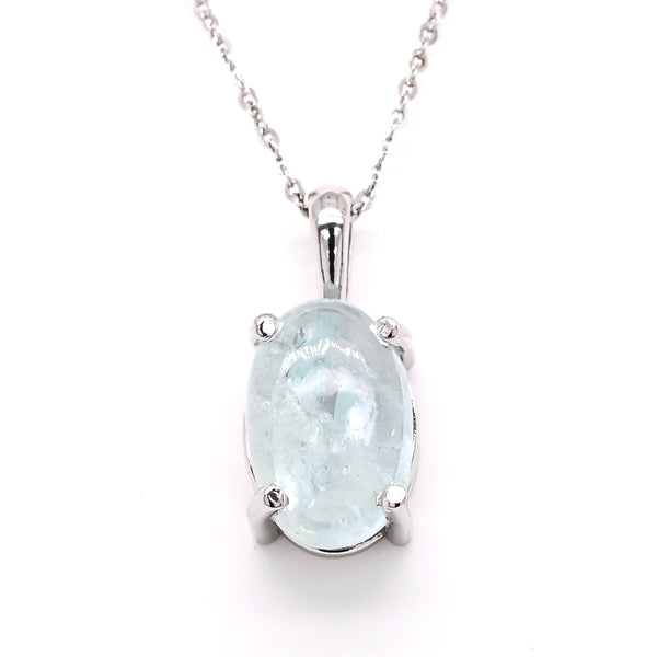graziella 14KT White Gold 18" 3.32CT Cabachon Natural Aquamarine Necklace