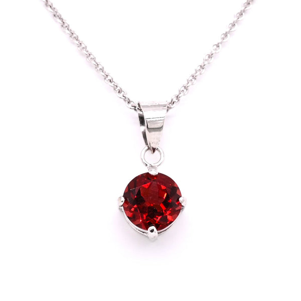 graziella 14KT White Gold 18" 6mm Round Brilliant Garnet Necklace