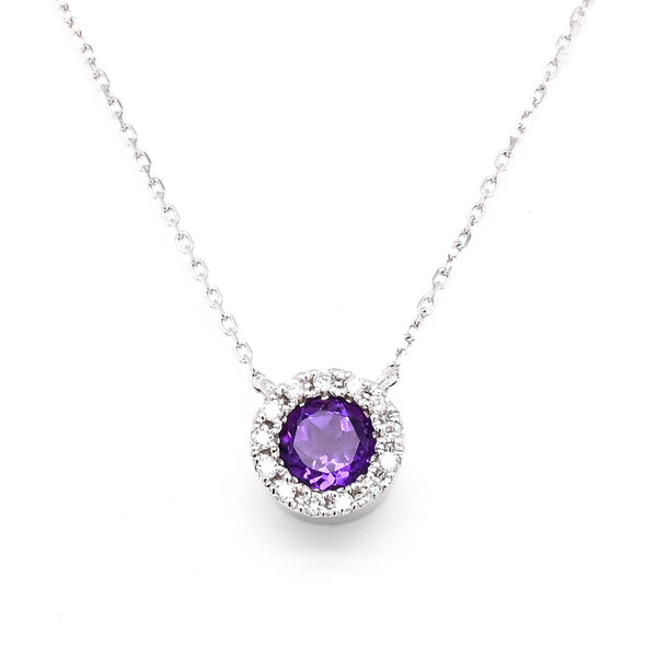 graziella 14KT White Gold 18" Amethyst and Diamond Necklace