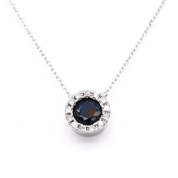 graziella 14KT White Gold 18" Blue Sapphire and Diamond Necklace