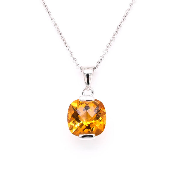 graziella 14KT White Gold 18" Cushion Cut Citrine Necklace