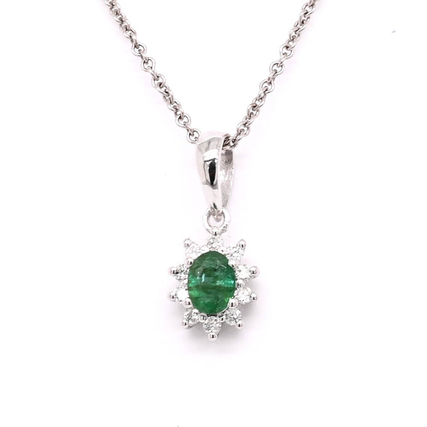 graziella 14KT White Gold 18" Emerald & Diamond Necklace