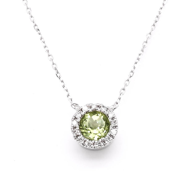 graziella 14KT White Gold 18" Peridot and Diamond Necklace