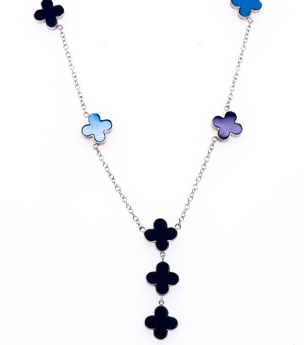 graziella 14KT White Gold 18" Turquoise & Lapis Reversabel Necklace
