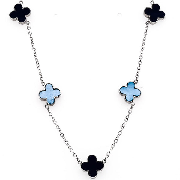 graziella 14KT White Gold 18" Turquoise & Lapis Reversabel Necklace