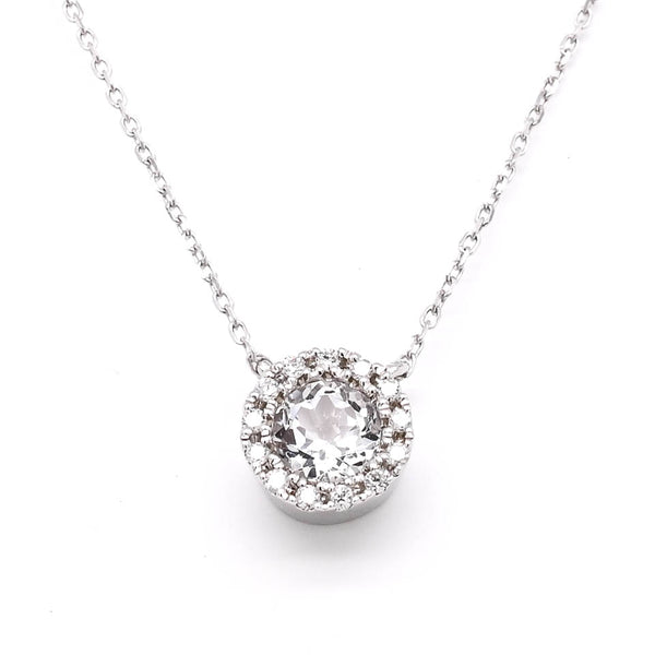 graziella 14KT White Gold 18" White Topaz and Diamond Necklace